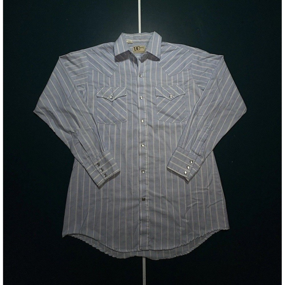 Vintage 60s DEE CEE Western Pearl Snap Shirt Men's 15.5-34 Vertical Striped Blue